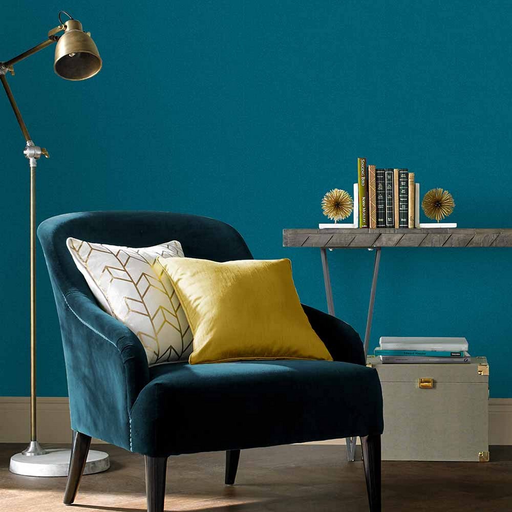 Jewel Plain Wallpaper 107626 by Graham & Brown in Teal Blue